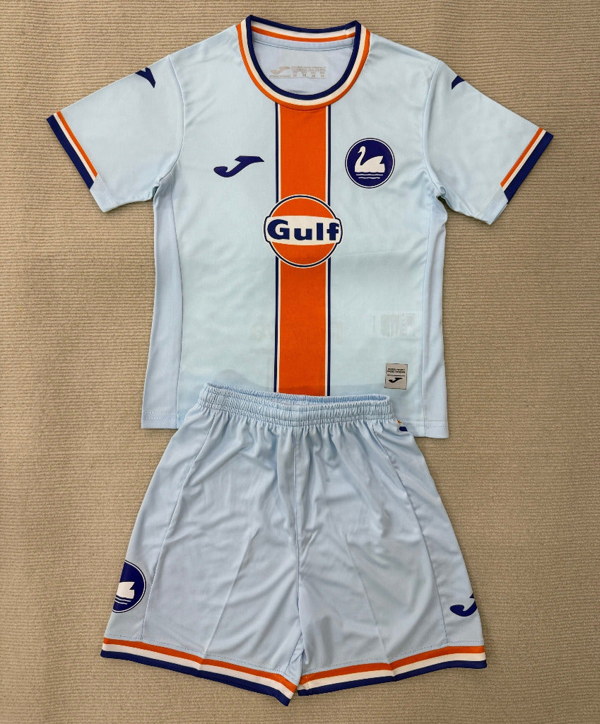 Swansea City 25/26 White/Orange/Navy Third Kids Jersey Set