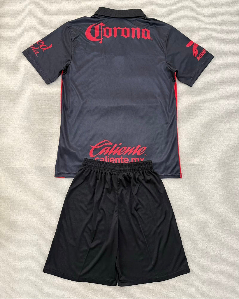 Toluca 25/26 Black/Red Third Kids Jersey Set