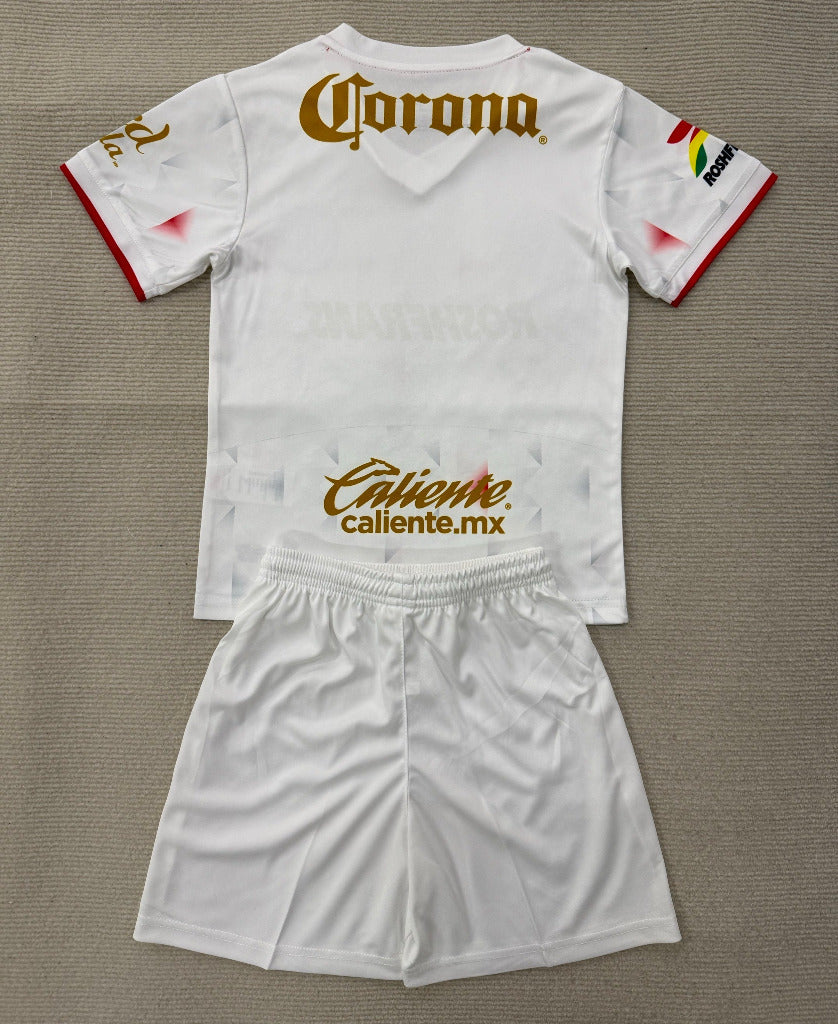 Toluca 25/26 White/Red Away Kids Jersey Set