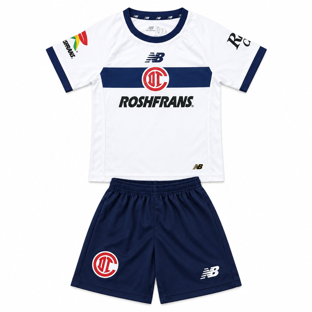 Toluca 26/27 White with Blue Trim Away Kids Jersey Set