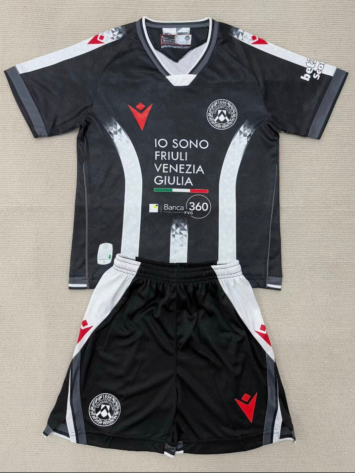 Udinese 25/26 Black/White Home Kids Jersey Set