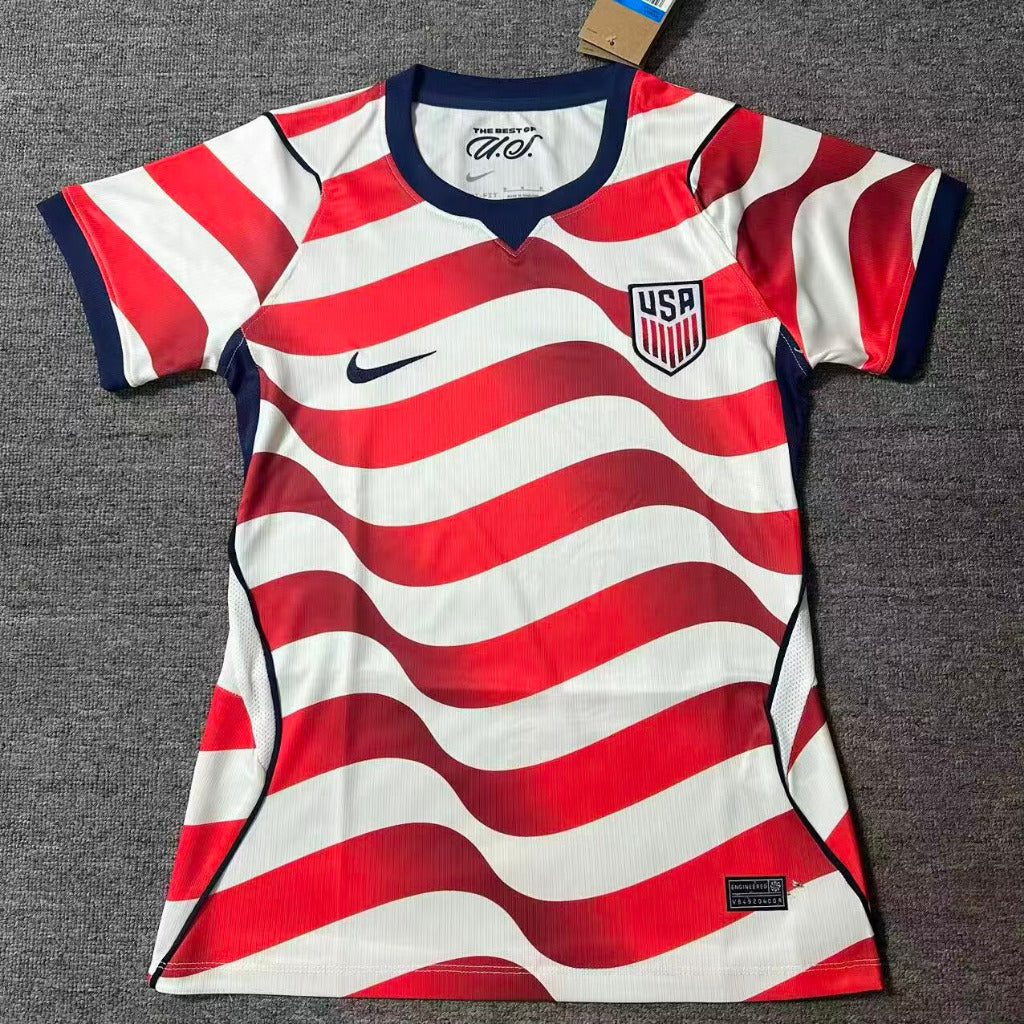 USA 2026 Wavy Red/White Stripe Home Women Jersey