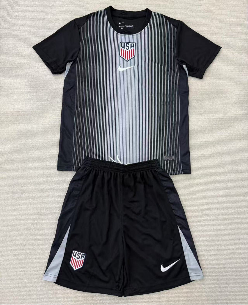 USA 25/26 Black Goalkeeper Kids Jersey Set