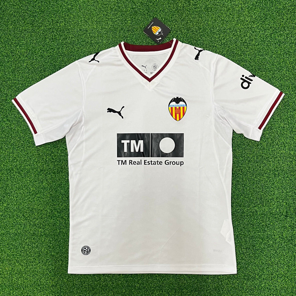 Valencia 26/27 White Base/Red Collar Trim Home Jersey
