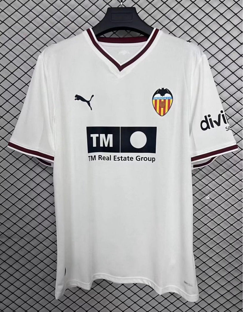 Valencia 26/27 White Base/Red Collar Trim Home Jersey