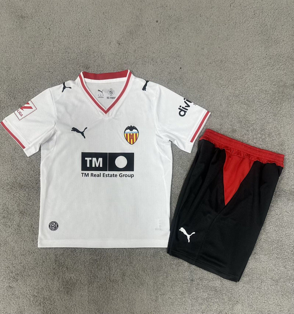 Valencia 26/27 White/Red Collar Trim Home Kids Jersey Set