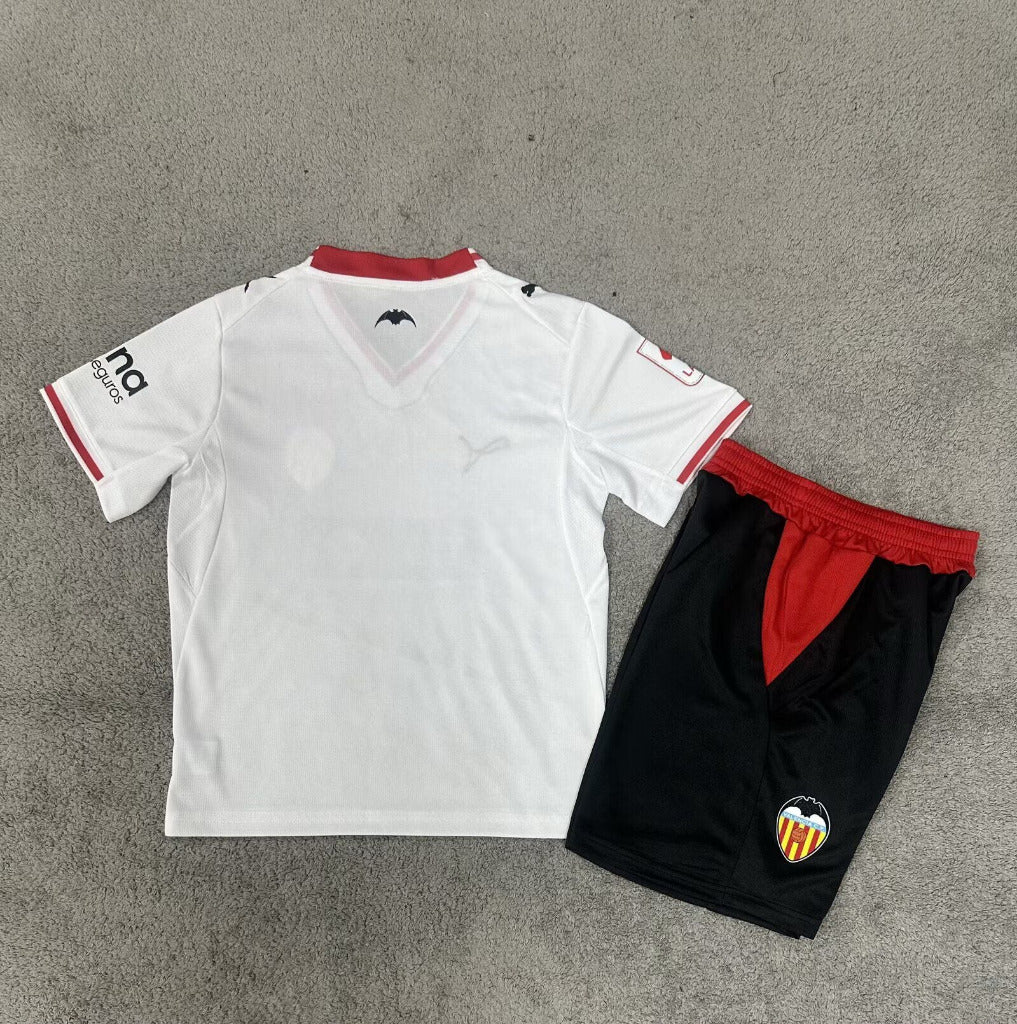 Valencia 26/27 White/Red Collar Trim Home Kids Jersey Set