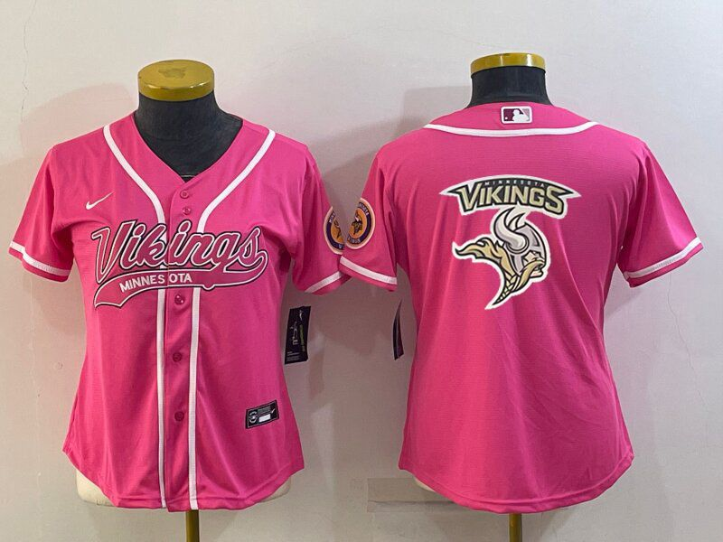 Vikings 2022/23 Pink/White Women NFL Baseball Style Jersey