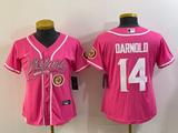 Vikings 2023/24 Darnold #14 Pink/White Women NFL Baseball Style Jersey
