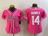 Vikings 2023/24 Darnold #14 Pink/White Women NFL Baseball Style Jersey
