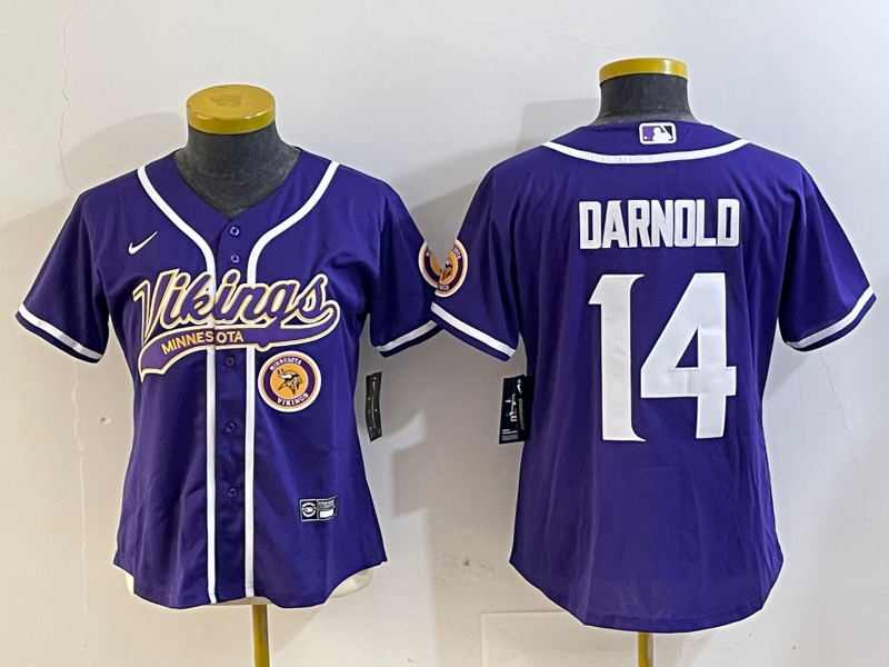 Vikings 2023/24 Darnold #14 Purple/White Women NFL Baseball Style Jersey