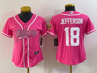 Vikings 2023/24 Jefferson #18 Pink/White Women NFL Baseball Style Jersey