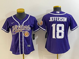 Vikings 2023/24 Jefferson #18 Purple/White Women NFL Baseball Style Jersey