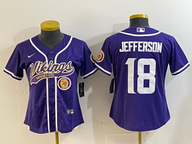 Vikings 2023/24 Jefferson #18 Purple/White Women NFL Baseball Style Jersey
