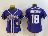 Vikings 2023/24 Jefferson #18 Purple/White Women NFL Baseball Style Jersey