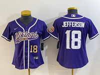 Vikings 2023/24 Jefferson #18 Purple/White Women NFL Baseball Style Jersey