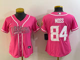 Vikings 2023/24 Moss #84 Pink/White Women NFL Baseball Style Jersey