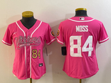 Vikings 2023/24 Moss #84 Pink/White Women NFL Baseball Style Jersey