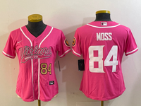 Vikings 2023/24 Moss #84 Pink/White Women NFL Baseball Style Jersey
