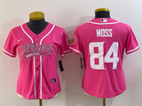 Vikings 2023/24 Moss #84 Pink/White Women NFL Baseball Style Jersey