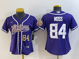 Vikings 2023/24 Moss #84 Purple/White Women NFL Baseball Style Jersey