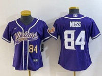 Vikings 2023/24 Moss #84 Purple/White Women NFL Baseball Style Jersey
