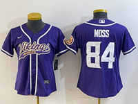 Vikings 2023/24 Moss #84 Purple/White Women NFL Baseball Style Jersey