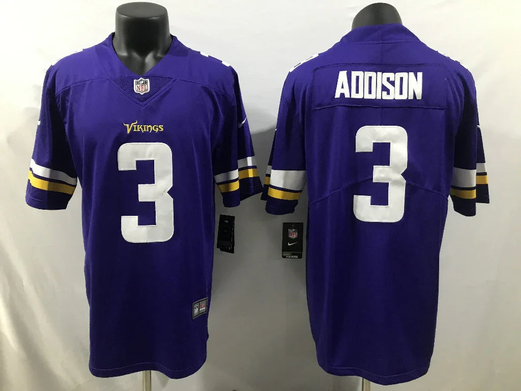 Vikings 25/26 Addison #3 Purple/Yellow NFL Game Jersey