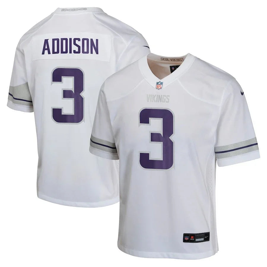 Vikings 25/26 Addison #3 White/Gray NFL Game Jersey