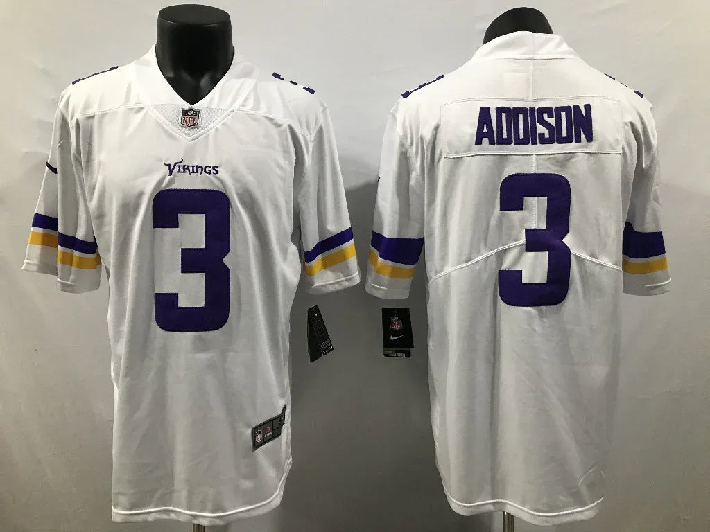 Vikings 25/26 Addison #3 White/Yellow NFL Game Jersey