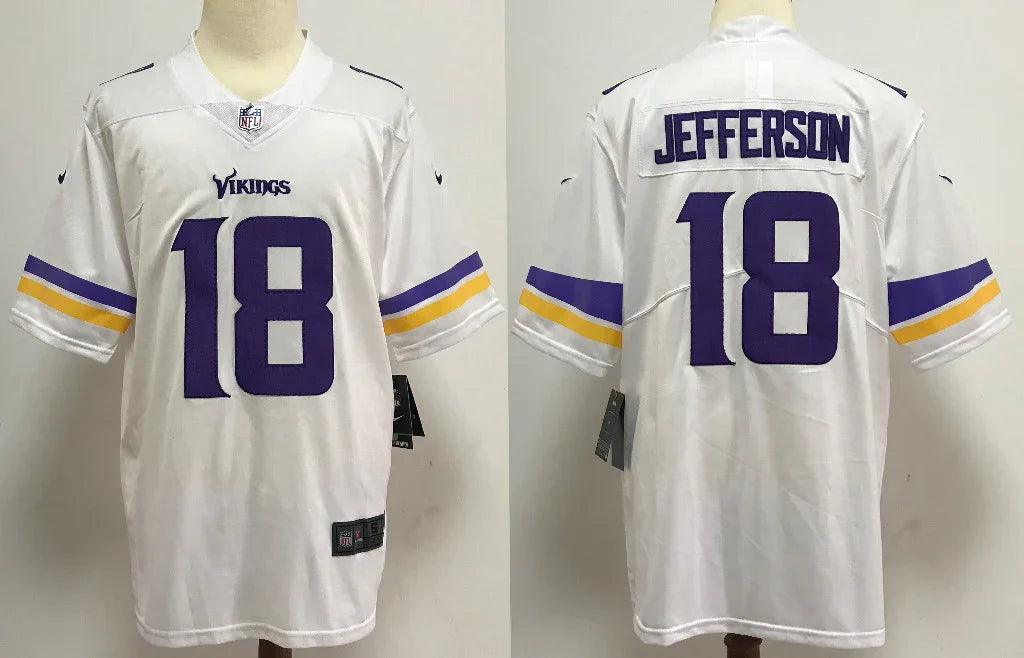 Vikings 25/26 Jefferson #18 White/Yellow/Purple NFL Game Jersey