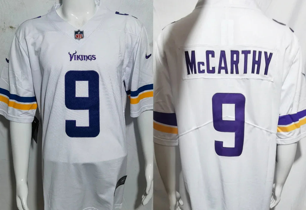 Vikings 25/26 McCarthy #9 White/Yellow NFL Game Jersey