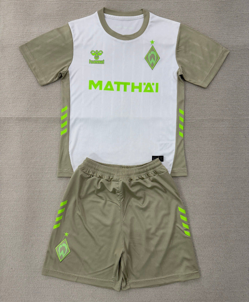 Werder Bremen 25/26 White/Beige/Green Away Kids Jersey Set