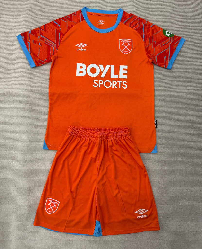 West Ham 25/26 Orange/Blue Goalkeeper Kids Jersey Set