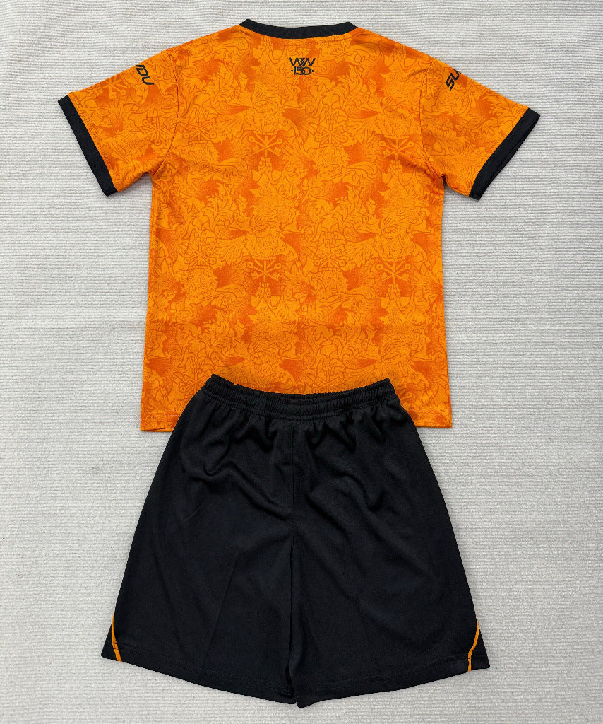 Wolves 26/27 Orange/Black Home Kids Jersey Set