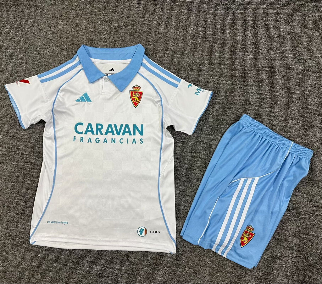 Zaragoza 25/26 White/Blue Away Kids Jersey Set